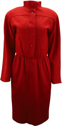 Oscar De La Renta Oscar De La Renta Long Sleeve Buttoned Midi Dress in Red Wool