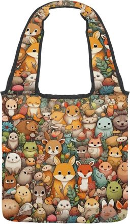 Generic Cute Animal Rabbit Reversible Canvas Shoulder Tote - Double-Sided Print, 12oz Cotton, 27cm Drop, Fold-Flat Bag for Travel, Shopping, Street Outings
