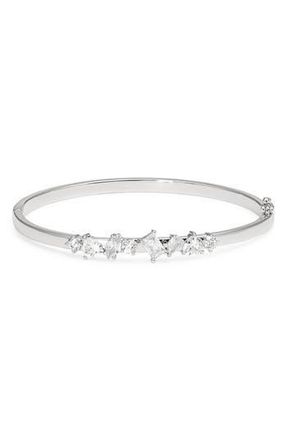 Nordstrom Cubic Zirconia Cluster Hinge Bangle in Clear- Silver at Nordstrom Rack
