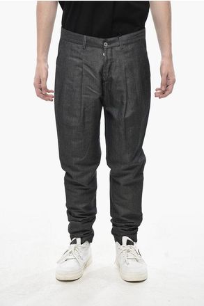 Corneliani Linen-Blend Denim-Effect Trousers with Pleats size 46