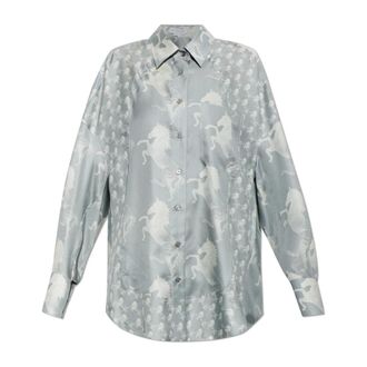 Stella McCartney Overhemden, Dames, Grijs, M, Zijden Blouse Met Print