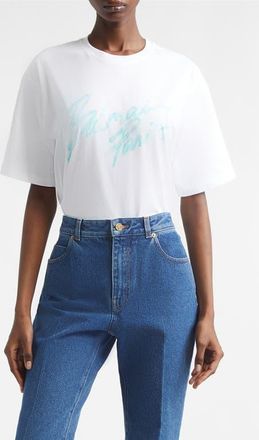 Balmain Brushstroke Paris Logo Graphic T-Shirt in White/Pale Green at Nordstrom, Size X-Small