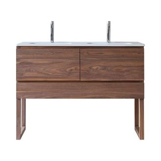 Tikamoon Mueble de ba&ntilde;o de nogal macizo y cer&aacute;mica de 120 cm