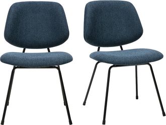 Miliboo Sillas De Dise&ntilde;o De Tejido Con Efecto Terciopelo Texturizado Azul Oscuro Y Metal Negro (lote De 2) Barnet