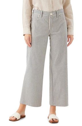 Karen Kane Stripe Crop Wide Leg Jeans in Cream W/Navy at Nordstrom, Size 16