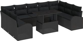 vidaXL Vidaxl - Garden Sofa Set with Cushion 10 pcs Black 100 x 55 x 73 cm