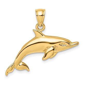 Diamond2Deal 14k Yellow Gold Polished Swimming Dolphin Charm Pendant