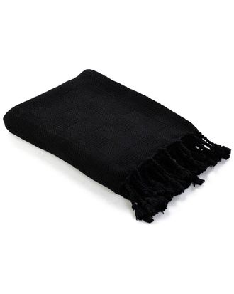 LR Home Lr Home Black Solid Checkered Weave Throw Blanket With Fringe