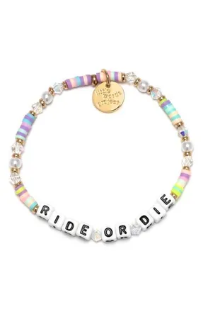 Little Words Project BFF Ride or Die Beaded Stretch Bracelet in White Multi at Nordstrom, Size Small