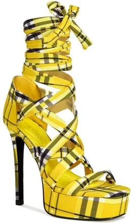 Azalea Wang Jemisha Plaid Platform Sandal in Yellow Multi at Nordstrom, Size 6.5