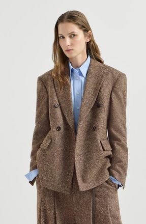 Brunello Cucinelli Virgin wool donegal blazer with monili in Light Brown at Nordstrom, Size 38