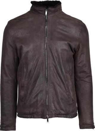Volfagli Smooth Leather Brown Jacket with High Collar and Zip Closure
