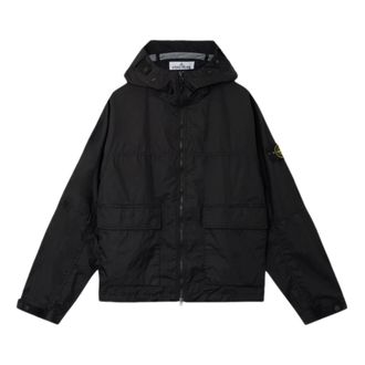 Stone Island Light Jackets, male, Black, Size: S Hooded Bomber Jacket