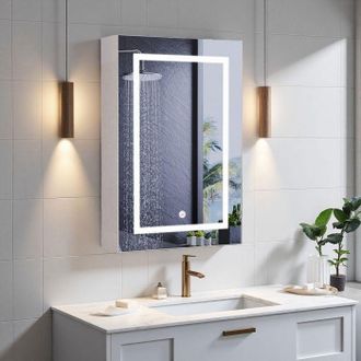 OEM Armario De Ba&ntilde;o De Pared Con Espejo Led, Armario De Pared 50x70 Cm, 1 Puerta Y 3 Estantes, Estantes Ajustables, Almacenamiento