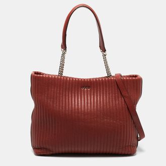 DKNY Dkny Brick Red Leather Pinstripe Gansevoort Tote