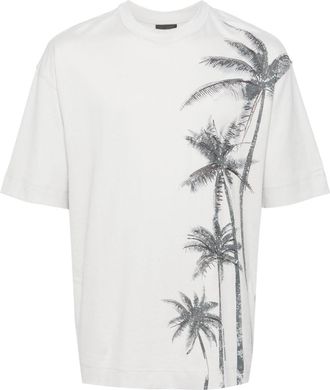 Emporio Armani palm tree-print cotton T-shirt - men - Cotton - L - Grey