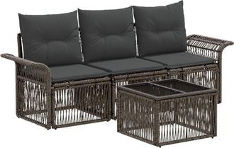 vidaXL Conjunto De Sof&aacute;s De Jard&iacute;n 4 Uds. Gris Rat&aacute;n Sint&eacute;tico Vidaxl