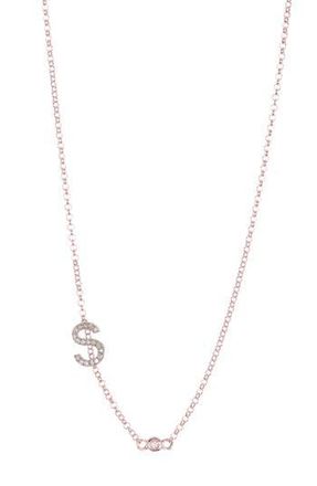 Meshmerise Bezel Diamond Initial Chain Necklace - 0.2ct. in Rose-S at Nordstrom Rack