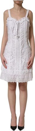 Dolce & Gabbana Broderie Anglaise Katoenen Mini Jurk - Dames - Korte kleedjes - Wit - XS - Katoen - Kleedjes