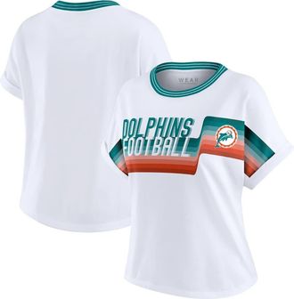 WEAR by Erin Andrews Womens WEAR by Erin Andrews White Miami Dolphins Cropped Center Stripe Dolman T-Shirt at Nordstrom, Size Xx-Large