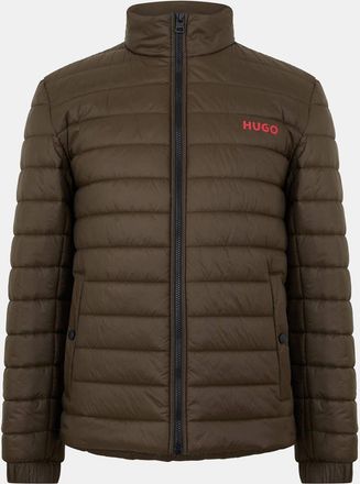 HUGO BOSS Hugo Mens Horizontal Stripe Patterned Printed Logo Ribbed Cuff Puffer Jacket in Dark Green - Size Medium