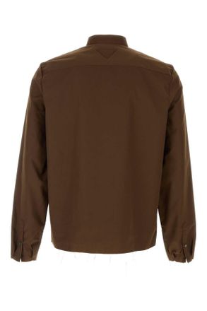 Prada Mens Brown Poplin Shirt Cacao Exterior: Polyester Cotton Camicie