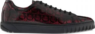 Ferragamo Mens Cube Gancini-Print Lace-Up Sneakers In Red
