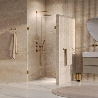 Marcel Breuer Void Carving Pendeldeur - 100x200cm - glascoating - omkeerbaar - helder glas - geborsteld goud PVD