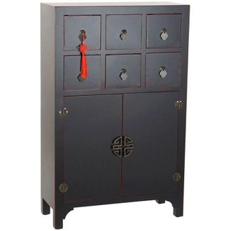 DKD Home Decor Cassettiera DKD Home Decor Nero Rosso Multicolore Abete Legno MDF Orientale 63 x 27 x 101 cm