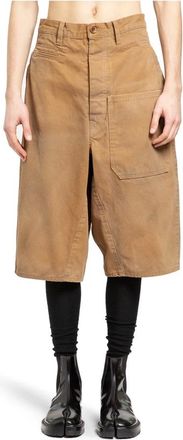 Maison Margiela Long Shorts, male, Beige, Size: S Distressed Canvas Wide Leg Shorts