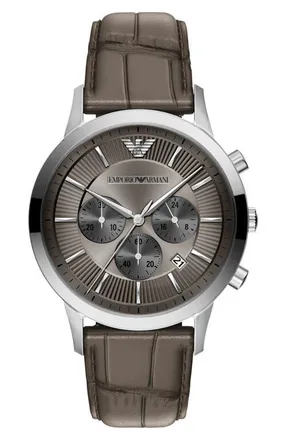 Emporio Armani Archetipo Chronograph Leather Strap Watch, 43mm in Gray at Nordstrom