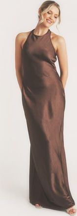 Six Stories Racer Neck Satin Bridesmaid Dress in Chocolate at Nordstrom, Size 14