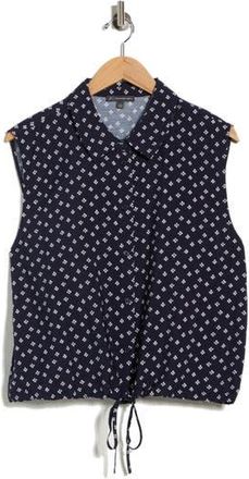 Adrianna Papell Floral Sleeveless Button-Up Top in Navy/Ivory Petal at Nordstrom Rack, Size X-Small
