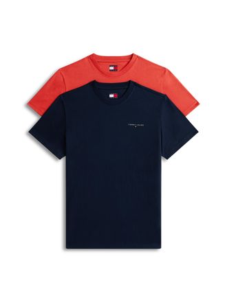 Tommy Jeans T-Shirt TOMMY JEANS TJM SLIM FIT LINEAR 2PACK, Herren, Gr. 4XL, schwarz night navy, terracota rot, Single Jersey, Obermaterial: 100% Baumwolle, slim f