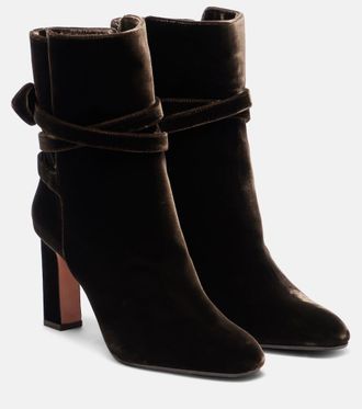 Aquazzura Very Bow 85 velvet ankle boots
