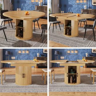 Matteo Extendable Round to Oval Dining Table - 6 Seater - Walnut Grain Finish