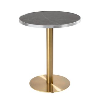 Oviala Mesa de comedor redonda 60 cm tapa de m&aacute;rmol negro/plata y pata dorada