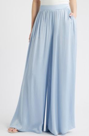 Mango High Waist Satin Wide Leg Pants in Sky Blue at Nordstrom, Size 10