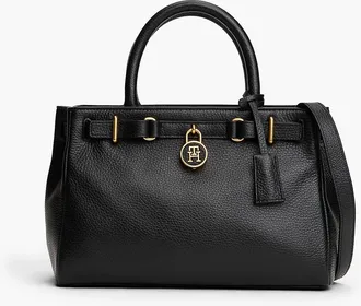 Tommy Hilfiger Womens Pebbled Leather Mini Tote Bag - Black