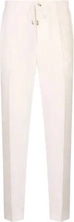 PESERICO Broeken, Heren, Wit, XL, Linnen, Geplooide Broek met Trekkoord