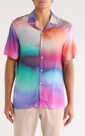 Bugatchi Jackson Pinstripe Camp Shirt in Paradise at Nordstrom Rack, Size Xx-Large