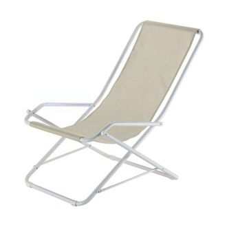 Fiam Poltrona Basculante Da Esterno Linea Dondolina Con Telaio In Acciaio Bianco e Telo In Texfil Beige