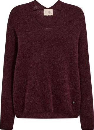 Mos Mosh MMThora V-Neck Knit - Dames - Ronde hals truien - Rood - L - Wol - Truien & Vesten