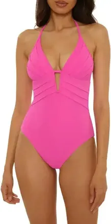 BECCA by Rebecca Virtue by Rebecca Virtue Modern Edge Swimsuit Womens Pink Pleated GBO3678