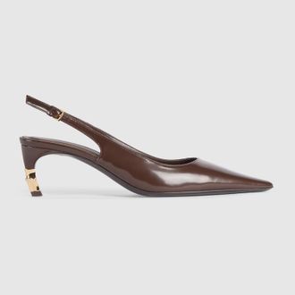 Gucci Womens Castello Slingback, Brown, Leather