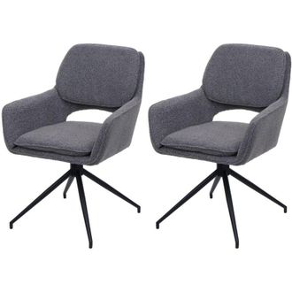 Hhg Non utilizzato] Set 2 sedie sala pranzo cucina HHG 638 girevole posizionamento automatico, tessuto bouclé (540g/m²) mvg, grigio