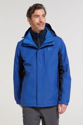 Mountain Warehouse Thunderstorm Mens 3 in 1 Jacket Waterproof Inner Fleece Hooded Winter Coat Blue/Navy