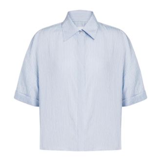 Dondup Shirts, female, Blue, Size: M Striped Viscose Boxy-Fit Shirt