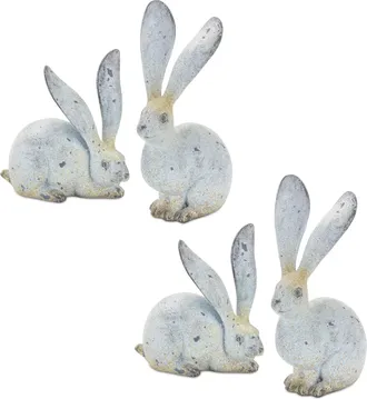 Melrose International Weathered Stone Rabbit Statue with Distressed Finish (Set of 4) - Grey, Brown