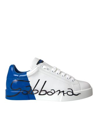 Dolce & Gabbana White Blue Leather Logo Low Top Sneakers Mens Shoes